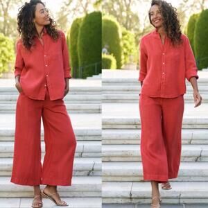 Frank & Eileen Tuscany Getaway‎ Set Washed Italian Linen Summer Red Size Small